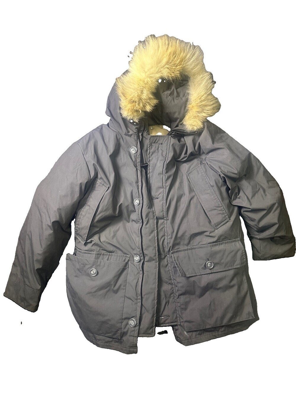 Eddie Bauer Polar Parka Mens XL Expedition Fur Hood Heavy Winter Coat Gray